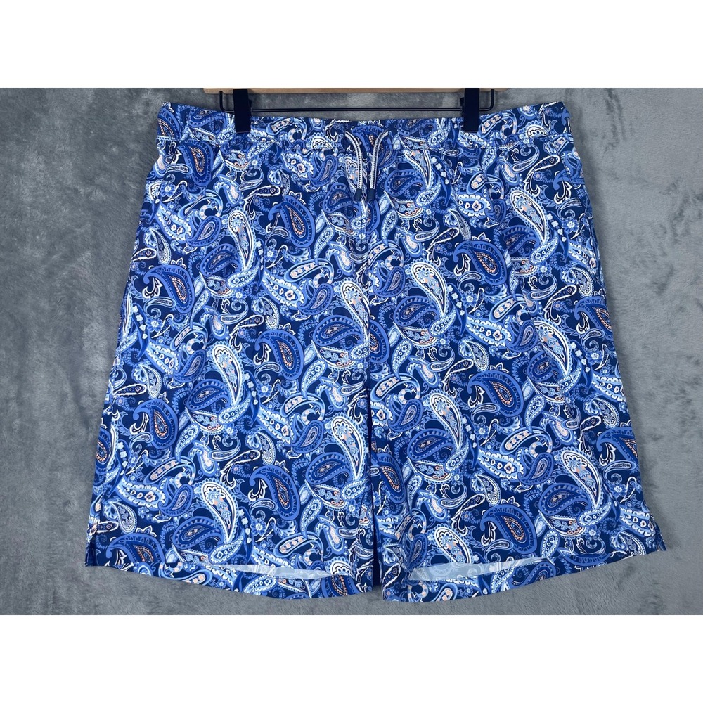 Peter Millar Seaside Mens XL Blue Paisley Swim Trunks Board Shorts Stretch 8.5"